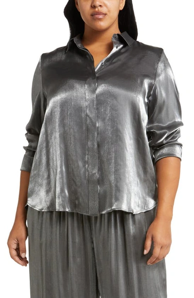 Nordstrom Oversize Shine Shirt In Metallic Silver