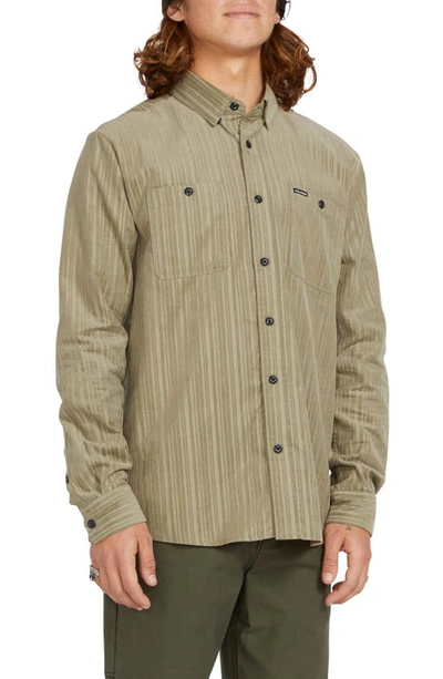 Volcom Fat Tony Classic Fit Corduroy Stripe Button-up Shirt In Khaki