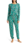 Nordstrom Brushed Hacci Pajamas In Green Evergreen Candy Cane