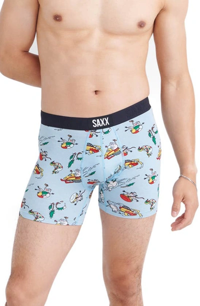 Saxx Vibe Super Soft Slim Fit Boxer Briefs In Totally Tubular- Fog Blue