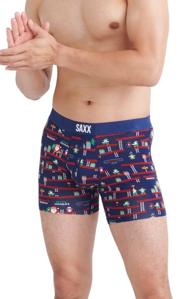 Saxx Vibe Super Soft Slim Fit Boxer Briefs In Santas Workshop- Navy