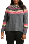 Cece Fair Isle Sweater In Medium Heather Grey