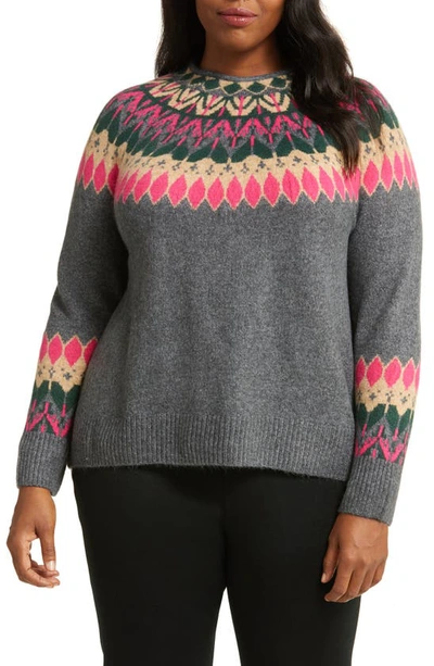 Cece Fair Isle Sweater In Medium Heather Grey