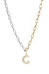 Adina Reyter Two-tone Paper Cip Chain Diamond Initial Pendant Necklace In Yellow Gold - C
