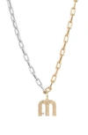Adina Reyter Two-tone Paper Cip Chain Diamond Initial Pendant Necklace In Yellow Gold - M