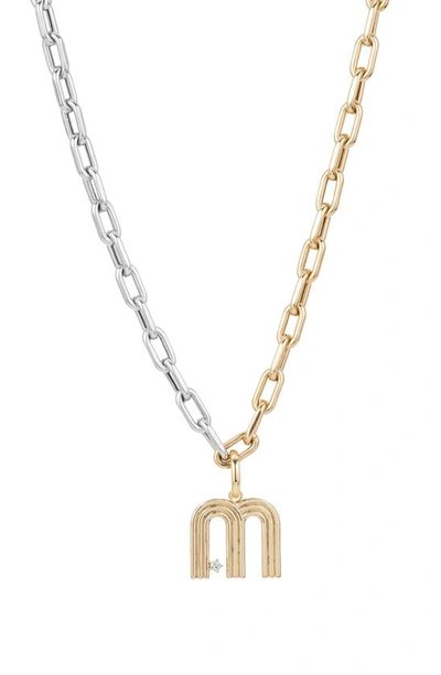 Adina Reyter Two-tone Paper Cip Chain Diamond Initial Pendant Necklace In Yellow Gold - M