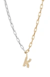 Adina Reyter Two-tone Paper Cip Chain Diamond Initial Pendant Necklace In Yellow Gold - K