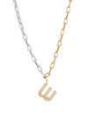 Adina Reyter Two-tone Paper Cip Chain Diamond Initial Pendant Necklace In Yellow Gold - W