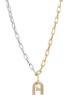 Adina Reyter Two-tone Paper Cip Chain Diamond Initial Pendant Necklace In Yellow Gold - A