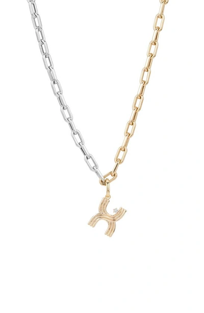 Adina Reyter Two-tone Paper Cip Chain Diamond Initial Pendant Necklace In Yellow Gold - X