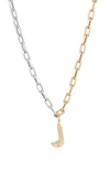 Adina Reyter Two-tone Paper Cip Chain Diamond Initial Pendant Necklace In Yellow Gold - J