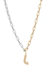 Adina Reyter Two-tone Paper Cip Chain Diamond Initial Pendant Necklace In Yellow Gold - L