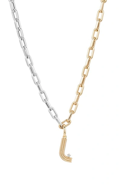 Adina Reyter Two-tone Paper Cip Chain Diamond Initial Pendant Necklace In Yellow Gold - L
