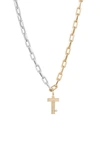 Adina Reyter Two-tone Paper Cip Chain Diamond Initial Pendant Necklace In Yellow Gold - T