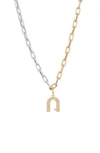 Adina Reyter Two-tone Paper Cip Chain Diamond Initial Pendant Necklace In Yellow Gold - N