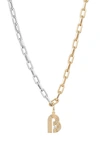 Adina Reyter Two-tone Paper Cip Chain Diamond Initial Pendant Necklace In Yellow Gold - B