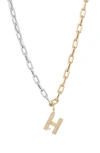 Adina Reyter Two-tone Paper Cip Chain Diamond Initial Pendant Necklace In Yellow Gold - H