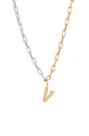 Adina Reyter Two-tone Paper Cip Chain Diamond Initial Pendant Necklace In Yellow Gold - V