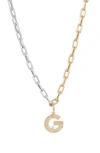 Adina Reyter Two-tone Paper Cip Chain Diamond Initial Pendant Necklace In Yellow Gold - G