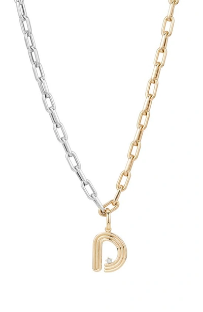 Adina Reyter Two-tone Paper Cip Chain Diamond Initial Pendant Necklace In Yellow Gold - D