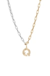 Adina Reyter Two-tone Paper Cip Chain Diamond Initial Pendant Necklace In Yellow Gold - Q
