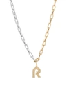 Adina Reyter Two-tone Paper Cip Chain Diamond Initial Pendant Necklace In Yellow Gold - R