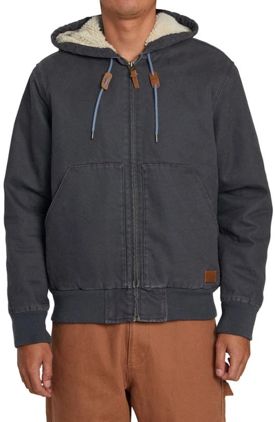 Rvca Chain Mail Hooded Canvas Jacket With Faux Shearling Lining In Garage Blue