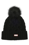 Hunter Cable Knit Pompom Beanie In Black
