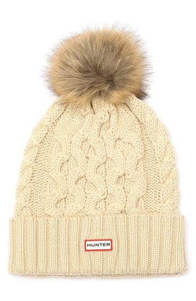 Hunter Cable Knit Pompom Beanie In Cast