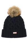Hunter Cable Knit Pompom Beanie In Meadow Navy