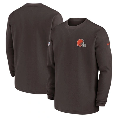 Nike Brown Cleveland Browns 2023 Sideline Throwback Heavy Brushed Waffle Long Sleeve Top