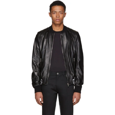 Dolce & Gabbana Dolce And Gabbana Black Leather Bomber Jacket In N0000 Blk
