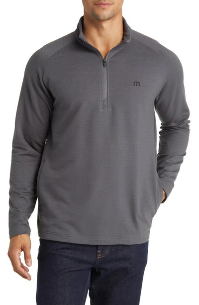 Travismathew Valiant Quarter Zip Pullover In Grey Pinstripe