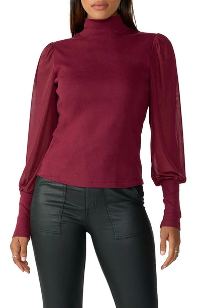 Sanctuary On My Mind Mesh Sleeve Mock Neck Top In Sugar Plum