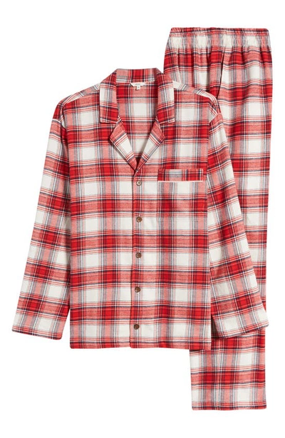 Eberjey Plaid Cotton Flannel Pajamas In Tartan Plaid Haute Red Ivory
