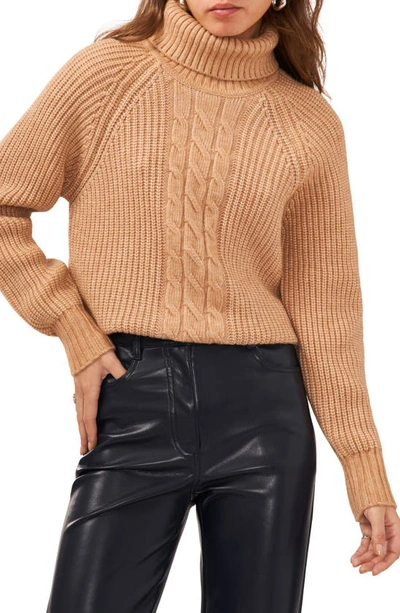 1.state Back Cutout Turtleneck Sweater In Latte Heather Brown
