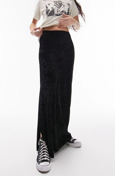 Topshop Textured Stretch Velvet Maxi Skirt In Black