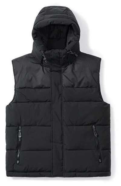 Noize Mixed Media Water Resistant Hooded Puffer Vest In Black