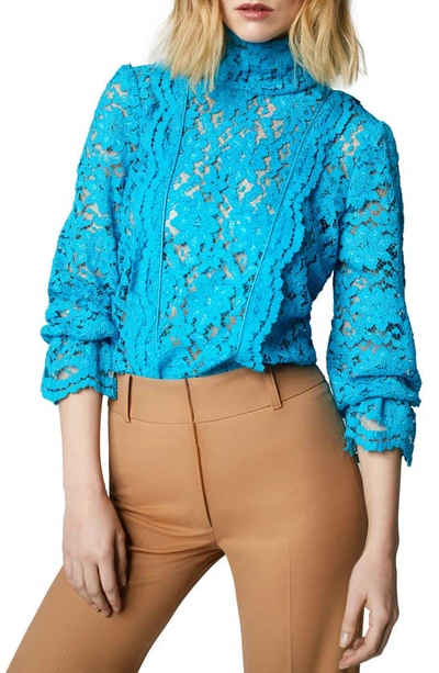 Smythe Scalloped Lace Turtleneck Top In Prussian Blue