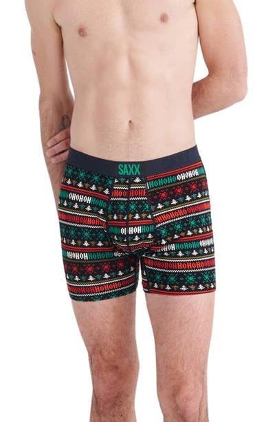 Saxx Ultra Super Soft Relaxed Fit Boxer Briefs In Holiday Sweater- Black