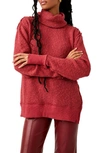 Free People Tommy Oversize Turtleneck Sweater In Blended Berry