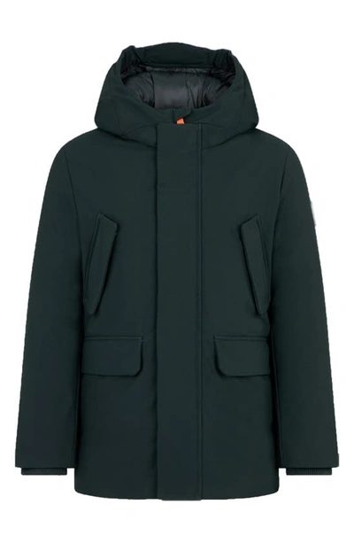 Save The Duck Kids' Theo Hooded Parka In Green Black