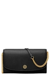Tory Burch Robinson Leather Wallet On A Chain In Black