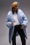 Topshop Chunky Oversize Faux Shearling Coat In Light Blue
