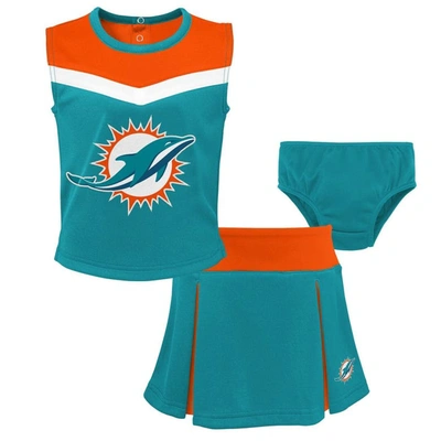 Outerstuff Kids' Girls Toddler Aqua Miami Dolphins Spirit Cheer Three-piece Cheerleader Set