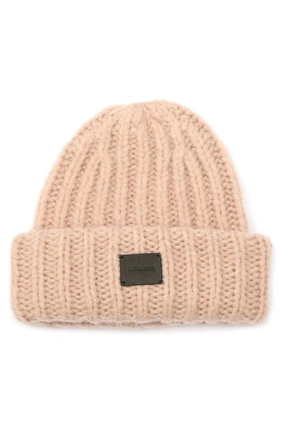 Allsaints Logo Patch Wool Beanie In Blush