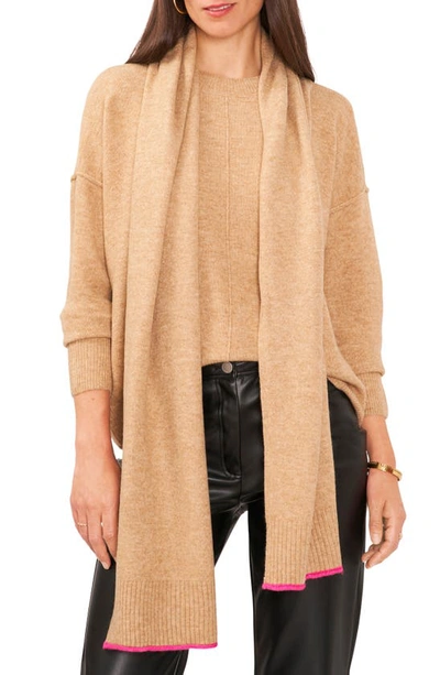Vince Camuto Crewneck Sweater With Attached Scarf In Latte Hthr
