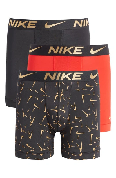 Nike 3-pack Dri-fit Essential Micro Boxer Briefs In Black/ Orange/ Black