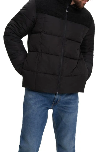 Noize Barry Faux Shearling Puffer Jacket In Black