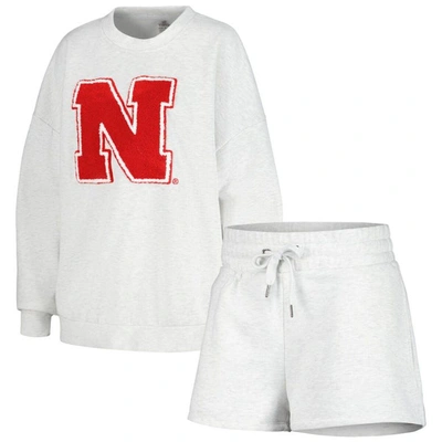 Gameday Couture Women's  Ash Nebraska Huskers Team Effort Pullover Sweatshirt And Shorts Sleep Set